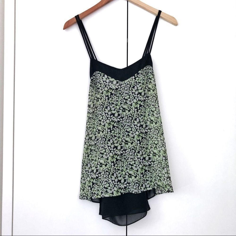 BCBGeneration Floral Tank Top Cami Sheer Spaghetti Straps Blouse